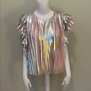 Anthropologie Silver and Pink Metallic Top